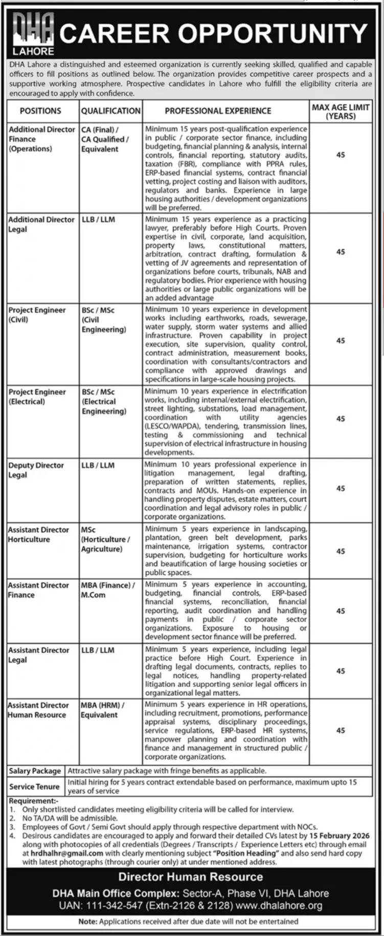 DHA Lahore Jobs 2026 Advertisement