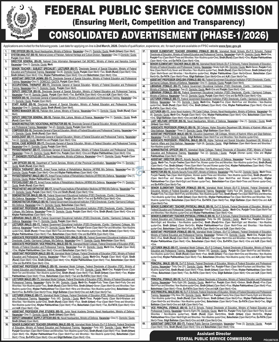 FPSC Jobs 2026 Advertisement
